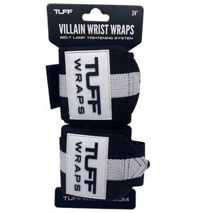 TUFF Villain Wrist Wraps 24 Inch Belt Loop Tightening System Black White